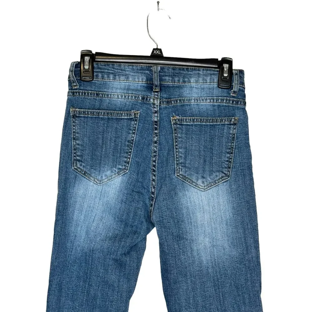 Unbranded Women's Jeans Distressed Frayed‎ Hem Skinny Mid-Rise Denim Blue Small